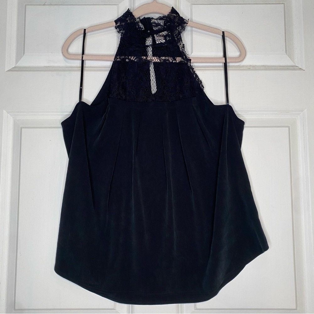 AG Adriano Goldschmeid LYDIA Lace Black Halter Tank Top Size Medium